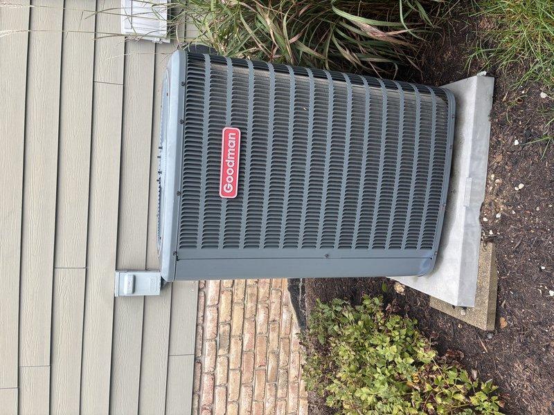 Completed routine AC tune-up on 4-year-old Goodman condenser unit. Performed comprehensive system inspection including motor connections, electrical components, and condenser operation. All wiring connections secure, unit operating within normal parameters, no issues identified during maintenance check.