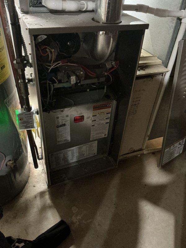 Completed comprehensive MVP heating and cooling maintenance on residential furnace system. Initial service appointment required rescheduling due to facility power outage. Upon return visit with power restored, performed full system inspection including gas valve assembly, blower motor operation, electrical connections, and control mechanisms. Verified proper wiring configurations, tested safety controls, and confirmed all mechanical components functioning within manufacturer specifications.