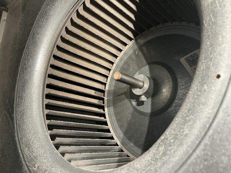 Completed scheduled MVP heating maintenance on 14-year-old system. Accessed and inspected blower assembly, including blower wheel, motor shaft, and housing. Blower wheel showed normal operational wear with dust accumulation on curved blades and housing surfaces. Removed fasteners using hex key to access internal components for thorough inspection. All mechanical connections and shaft mounting points verified secure and functioning properly. System operational and ready for heating season.