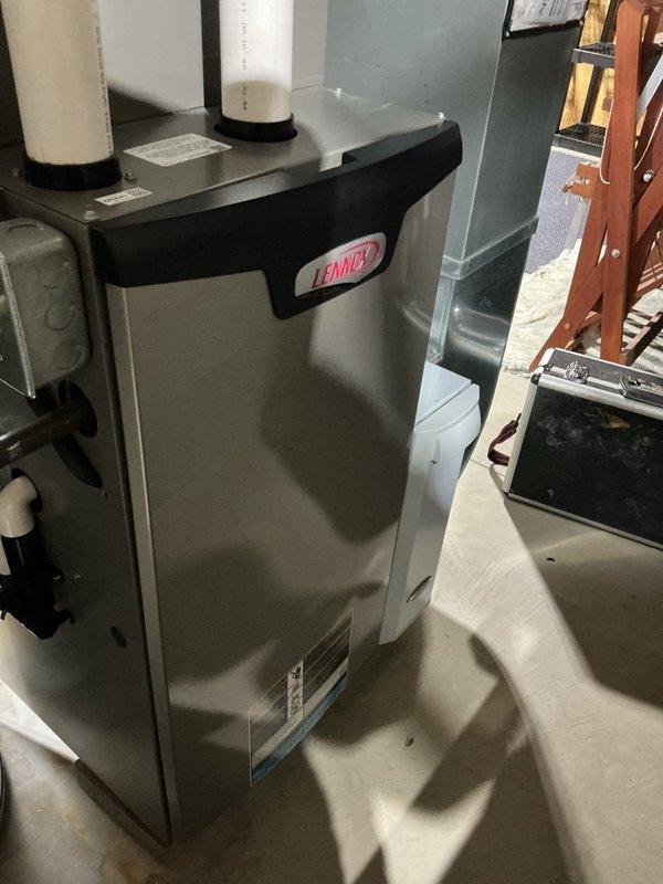 Completed routine heating maintenance visit on a 2-year-old Lennox furnace system. Performed comprehensive inspection of unit, verified proper operation of all components, documented equipment specifications and model information, and confirmed system is functioning within manufacturer parameters.