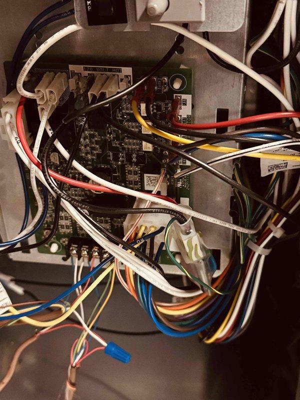 Performed estimate for furnace surge protector installation. Inspected existing control board and low-voltage wiring connections within the furnace control panel to assess compatibility and determine proper integration points for surge protection device. Documented current electrical configuration including multiple wire connections to the circuit board. Also inspected ventilation ductwork and noted accumulation of debris requiring future cleaning to maintain optimal airflow and system efficiency.