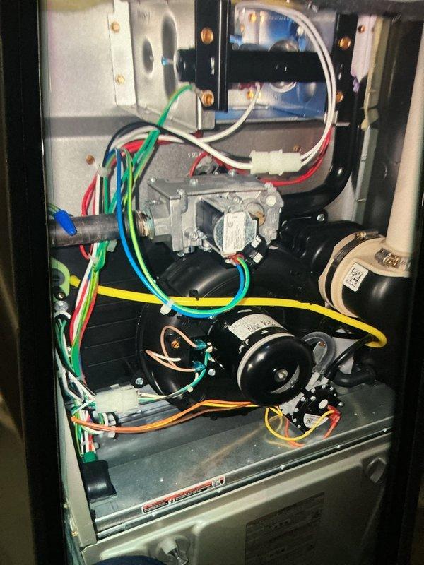 Completed scheduled maintenance on three gas furnaces: two units located in basement and one in attic. Performed comprehensive inspection of all three systems including blower assemblies, gas valves, draft inducer motors, electrical connections, and burner components. Verified proper operation of all safety controls, checked wire connections and harnesses for secure mounting, and confirmed adequate airflow through blower wheels. All units found to be in functional condition with components operating within normal parameters.