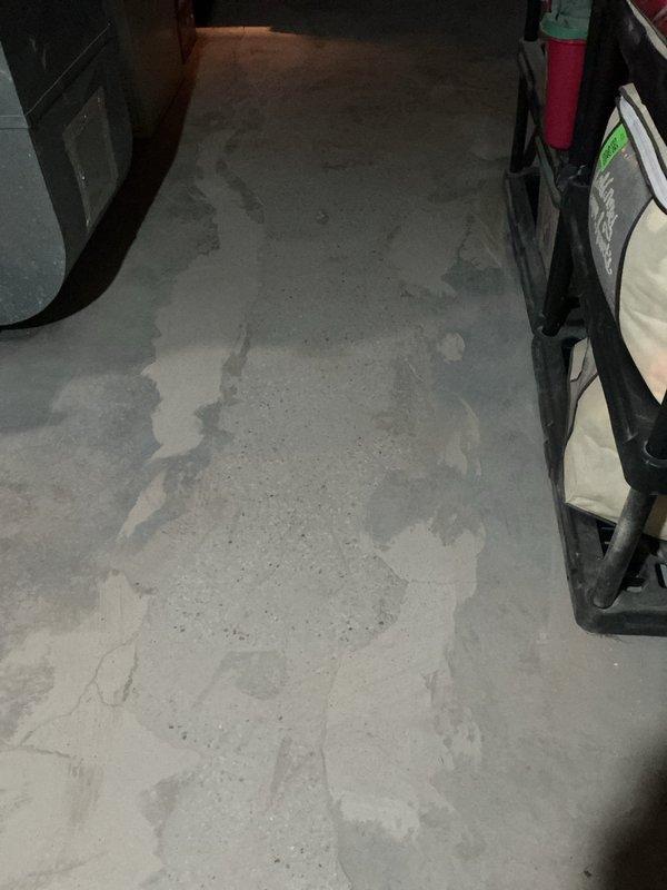 Completed concrete surface preparation in basement area by grinding down high spots and irregularities from previous concrete pour. Work required 8 hours to properly level the surface and ensure proper foundation for plumbing installation. No additional parts or materials were required to complete the surface preparation work.