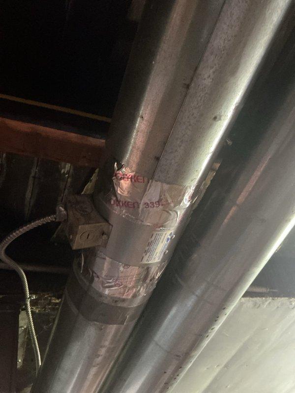 Diagnosed and resolved banging noise caused by flexing plenum requiring disassembly and creasing of ductwork to add structural rigidity. Identified failed duct booster that was impeding airflow to two upstairs bedrooms sharing a common duct run. Ductwork had been previously reduced in size to accommodate newer furnace installation. Replaced failed duct booster, creased plenum to eliminate flexing, and repaired shared duct run to restore proper airflow distribution to affected bedrooms.