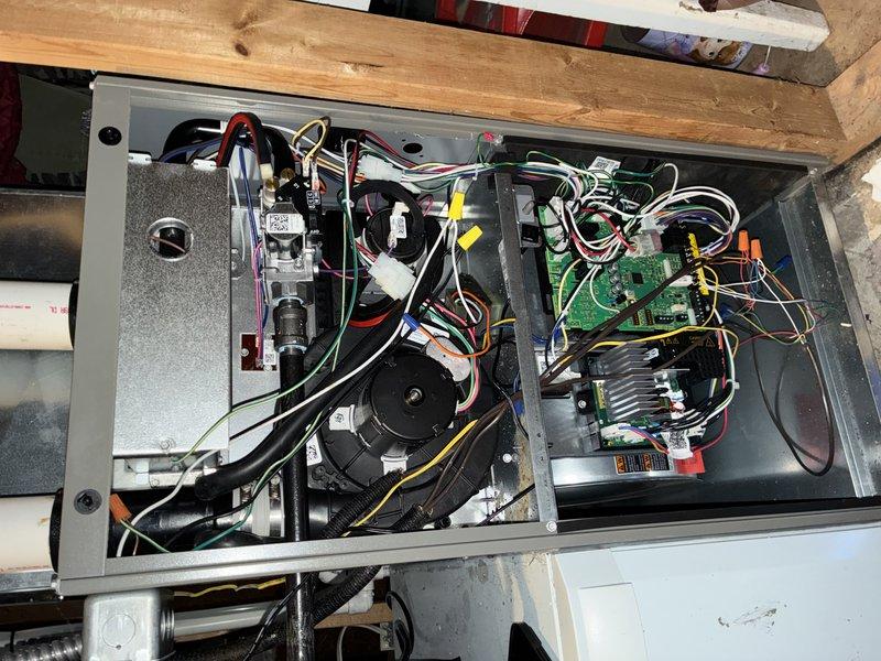 Completed scheduled MVP heating maintenance visit. Performed comprehensive system inspection of heating equipment located in attic space, including examination of control panel, circuit boards, and electrical connections. All components found to be in proper working order with wiring and mechanical elements functioning as designed. System operational and ready for continued use.