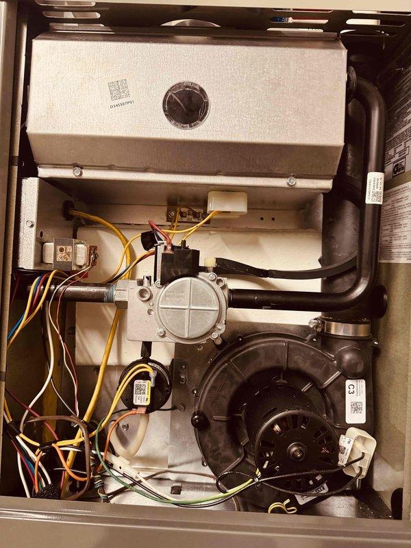 Completed preventive maintenance on two residential gas furnaces (8-year-old and 2-year-old units). Performed comprehensive tune-up procedures including inspection of all internal components, blower motor assemblies, gas valves, control boards, electrical connections, and wiring harnesses to ensure safe and efficient operation for the heating season.