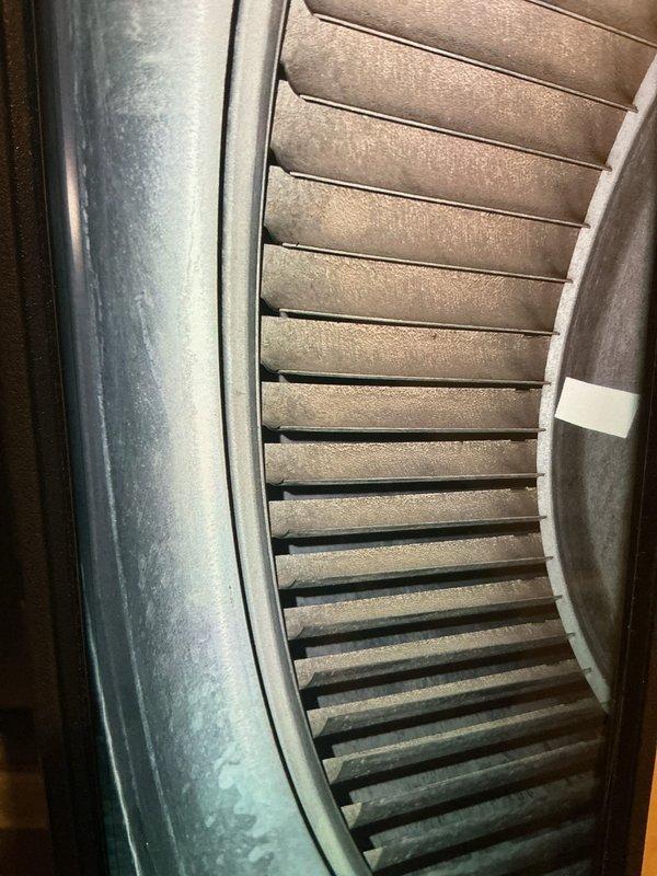 Completed comprehensive MVP Heat maintenance on a 10-year-old gas heating system. Inspection revealed significant corrosion and rust accumulation on the heat exchanger coils and interior components, along with substantial dust and debris buildup on the blower wheel assembly. Thoroughly cleaned the blower motor and fan blades, removed debris from the evaporator coil area, and documented the advanced deterioration of internal metal surfaces showing moisture exposure and oxidation. System operational at time of completion, though visible corrosion on heat exchanger components and interior surfaces indicates the unit has been subjected to prolonged humidity exposure and may require monitoring for future performance issues.