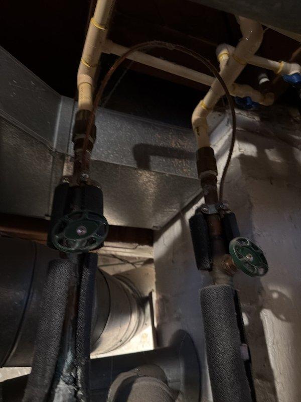 Responded to service call for 8-year-old Rheem Performance tanked water heater with reported leaking at bottom of tank. Upon inspection, confirmed active leak originating from lower section of tank, indicating internal tank failure. Documented existing installation including water supply connections, gas line configuration, flue venting system, and surrounding mechanical equipment. Leak at tank bottom is characteristic of sediment buildup and internal corrosion common in units of this age, requiring full water heater replacement as tank leaks cannot be repaired.