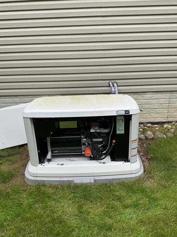 Performed scheduled maintenance on residential Generac standby generator unit. Conducted comprehensive inspection of internal components including engine, fuel system, coiled hoses, and mechanical assemblies. Verified proper operation of all systems, checked PVC exhaust piping connections and mounting integrity, and confirmed unit remains in good working condition for reliable backup power service.
