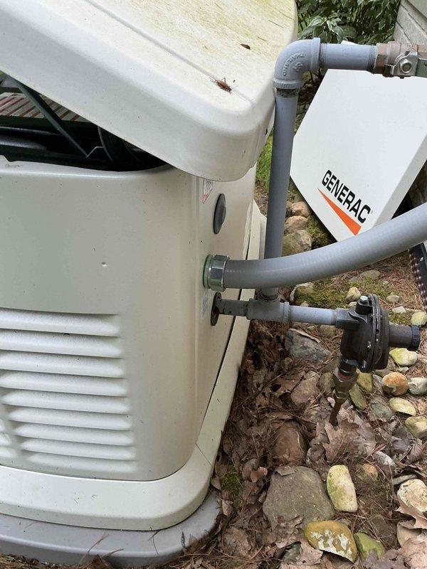Performed scheduled maintenance on residential Generac standby generator unit. Conducted comprehensive inspection of internal components including engine, fuel system, coiled hoses, and mechanical assemblies. Verified proper operation of all systems, checked PVC exhaust piping connections and mounting integrity, and confirmed unit remains in good working condition for reliable backup power service.
