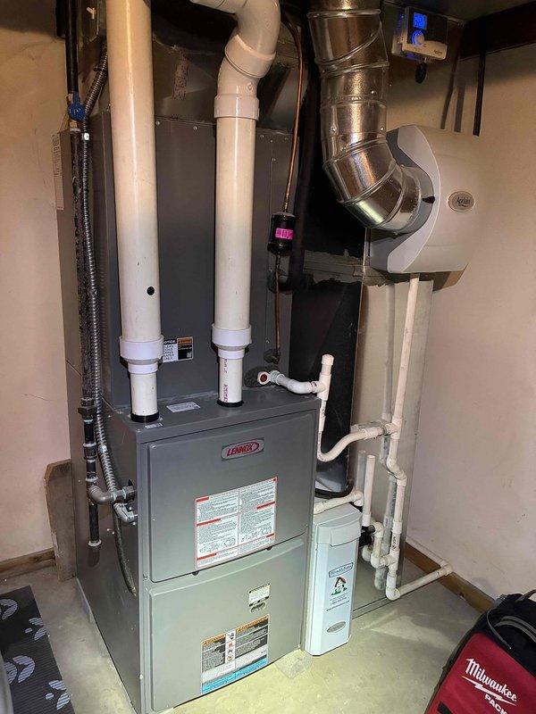 Responded to recurring heating service call on a 6-year-old Lennox furnace unit. Confirmed operational status of the system and replaced the air filter per customer request. Inspected furnace components, ductwork connections, and PVC intake/exhaust venting to ensure proper function. All equipment operating within normal parameters at time of departure.