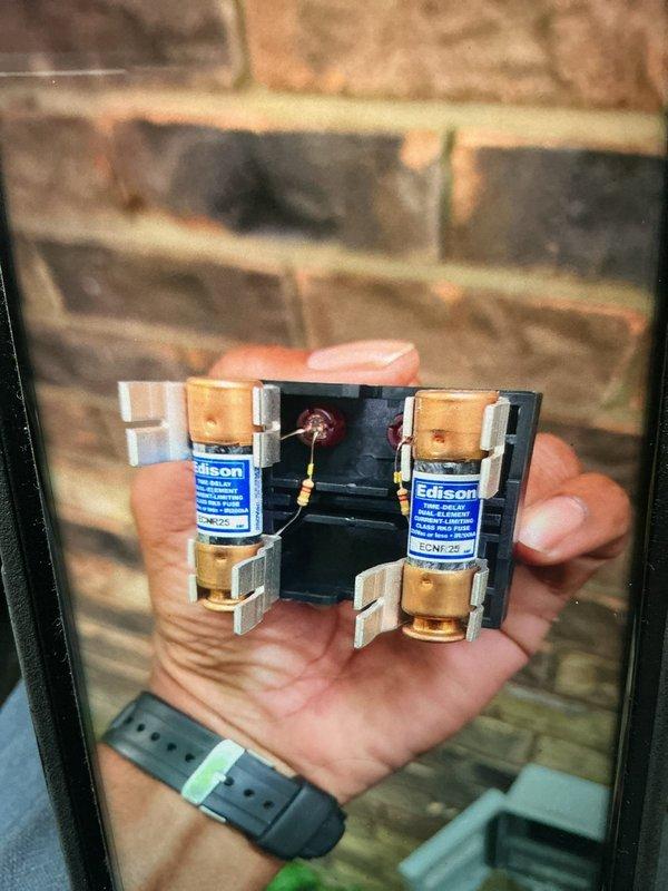Completed MVP cooling maintenance on residential HVAC system. Inspected electrical components including fuse holder with Edison fuses, verified proper connections and functionality. Examined evaporator coil unit and air handler, checked blower assembly operation, and assessed filter condition showing normal wear. Customer rescheduled themselves to 9/30.