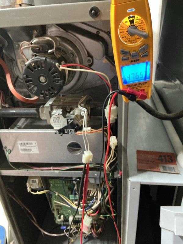 Completed preventive maintenance on residential gas furnace system. Performed comprehensive inspection of all major components including heat exchanger, burner assembly, and blower motor. Verified electrical readings with multimeter, confirming proper voltage at 176.7V to blower motor. Inspected control board connections and wiring harnesses for secure terminations. Checked blower motor operation and fan assembly for proper function. Replaced air filter with new pleated media filter. Inspected ductwork connections and ventilation components. Verified proper operation of safety controls and thermostat communication. System tested and left in normal operating condition.