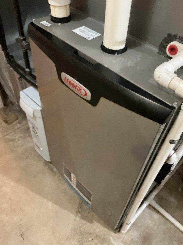 Completed fall tune-up on 7-year-old Lennox gas furnace. Performed standard maintenance including heat exchanger inspection, burner assembly cleaning, and system diagnostics. Unit operating within normal parameters with all components functioning properly.