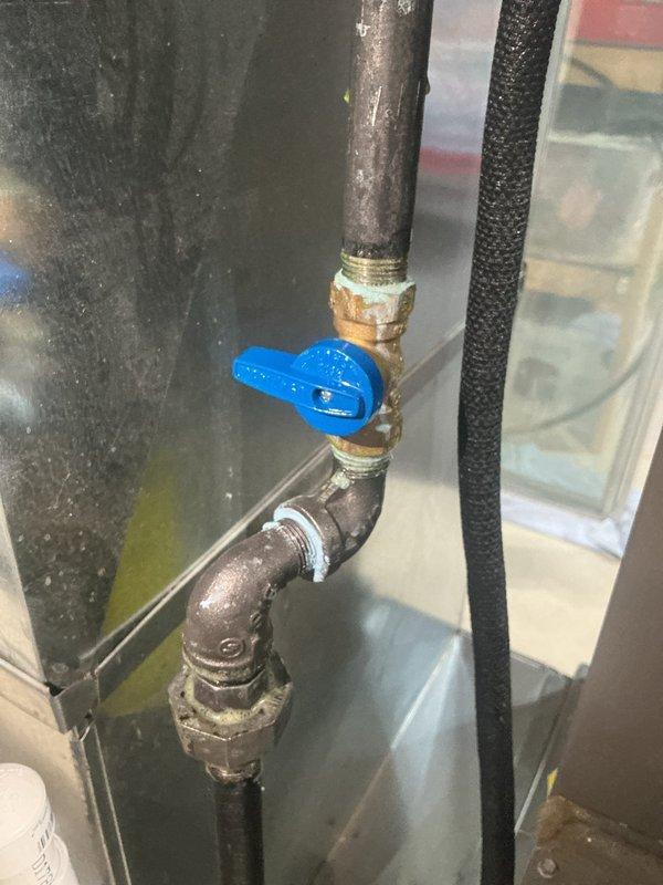 Completed MVP heating maintenance including comprehensive system inspection and performance verification. Inspected gas supply piping, connections, and shutoff valve assembly, confirming proper installation and secure fittings with appropriate thread sealant application. Performed electrical testing using calibrated clamp meter to verify system amperage draw and confirm equipment operating within manufacturer specifications at 50 amps TRMS, indicating normal heating operation and proper electrical load.