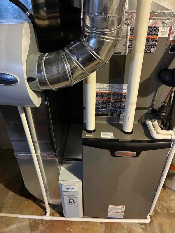 Completed scheduled MVP heating maintenance visit. Performed comprehensive system inspection of furnace unit, including examination of blower wheel assembly which showed proper blade alignment and clean operation. Verified all ductwork connections, condensate drainage system, and humidifier components were functioning correctly with no issues identified.