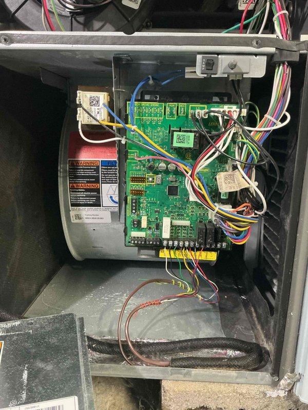 Completed scheduled maintenance visit on 8-year-old furnace system. Performed comprehensive inspection of heating unit including visual examination of control board, wiring connections, and system components. All electrical connections verified secure, circuit board operating within normal parameters, and condensate drainage system confirmed clear and functioning properly. System tested and operating efficiently with no issues found.