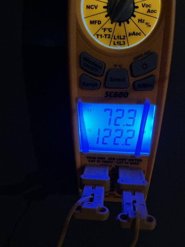 Completed scheduled MVP heating maintenance visit on residential HVAC system. Performed comprehensive system diagnostics using digital multimeter, recording supply air temperature of 122.2°F and ambient temperature of 72.9°F, confirming proper heat rise and system operation. Accessed main control board compartment and conducted thorough inspection of all electrical components, connections, and wiring harnesses. Verified all wire terminations secure, control board functioning properly, and safety circuits operational. System tested and left in full working order.