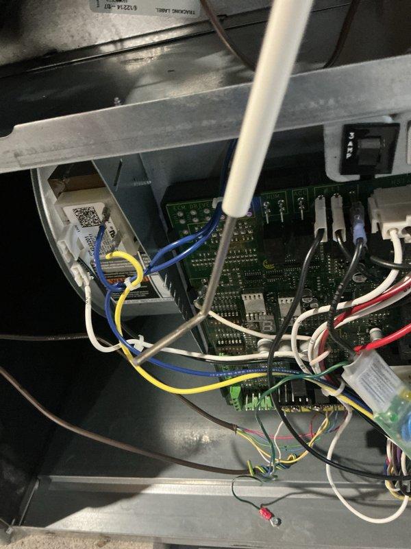 Completed comprehensive furnace tune-up and performance verification. Conducted combustion analysis using calibrated gas detection equipment, confirming optimal system operation with oxygen level at 11.0%, carbon monoxide at 16 ppm, efficiency at 90.7%, and carbon dioxide at 5.6%. Inspected integrated control board and verified all electrical connections, wire harnesses, and safety circuits are secure and functioning properly. All components operating within manufacturer specifications.