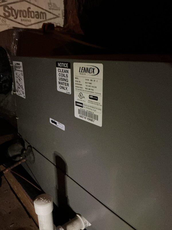 Completed MVP heating maintenance visit on Lennox air handler system. Performed system diagnostics and measurement readings using calibrated digital instrumentation, recording temperature differential of 10.38 degrees. Inspected unit operation, verified proper airflow, and confirmed coil cleanliness per manufacturer specifications. Documented equipment model and serial number information for service records. System operating within normal parameters with no issues identified at time of inspection.