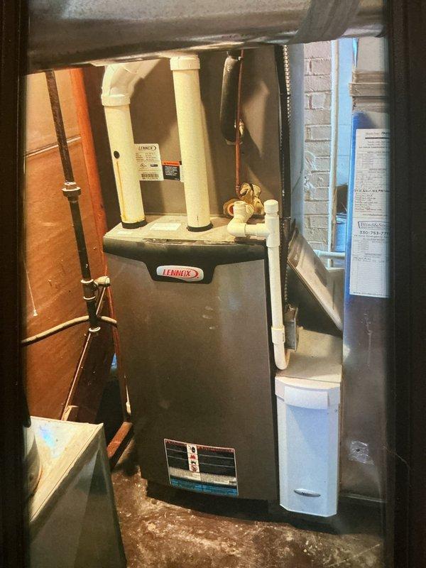 Completed comprehensive MVP heating maintenance on Lennox furnace system. Performed thorough inspection of all mechanical components including heat exchanger, blower assembly, and burner operation. Examined refrigerant lines, copper tubing connections, and brass valve assemblies for proper sealing and integrity. Verified electrical connections, tested safety controls, and confirmed proper venting system operation. Inspected PVC condensate drain lines and ensured all insulated pipes were secure. Unit tested and operating within manufacturer specifications with all safety systems functioning correctly.