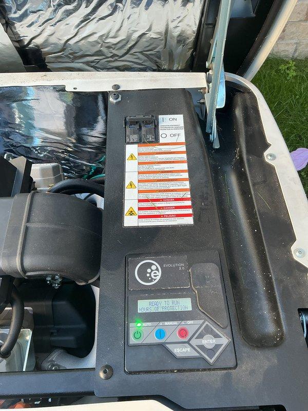 Performed scheduled maintenance on residential Generac backup generator. Completed standard maintenance procedures including inspection of control panel, verification of "Ready to Run" status on the Evolution controller, and visual assessment of all external components, exhaust system, and mounting pad. Unit operating within normal parameters with all safety systems functional.