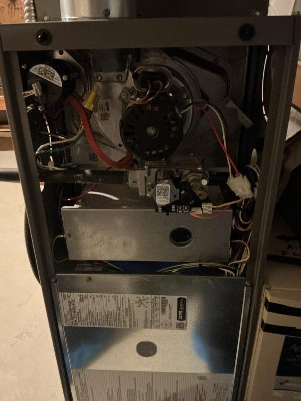 Completed comprehensive heating maintenance on residential furnace system. Performed visual inspection of all internal components including blower motor assembly, gas valve, heat exchanger, burner assembly, electrical connections, and control board. Verified proper operation of blower motor, checked all wire connections and harnesses for security and signs of wear, and inspected burner compartment components. All mechanical and electrical systems found to be in proper working order with no immediate service needs identified.