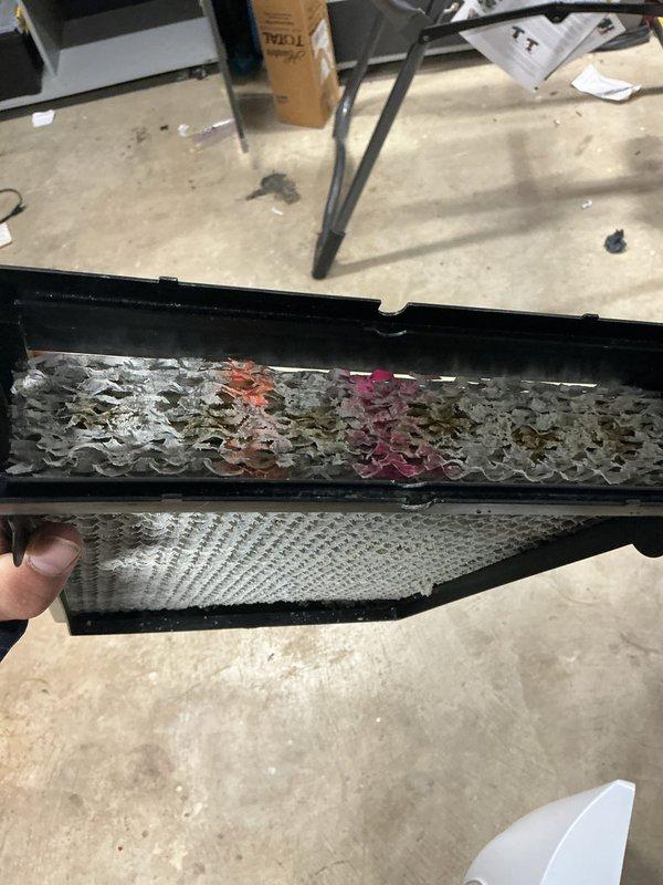 Completed maintenance visit program on an 11-year-old furnace system. Inspected and replaced heavily soiled air filter that showed significant dust accumulation, discoloration, and debris buildup affecting system airflow and efficiency. Performed standard heating system inspection and maintenance procedures to ensure optimal operation for the heating season.
