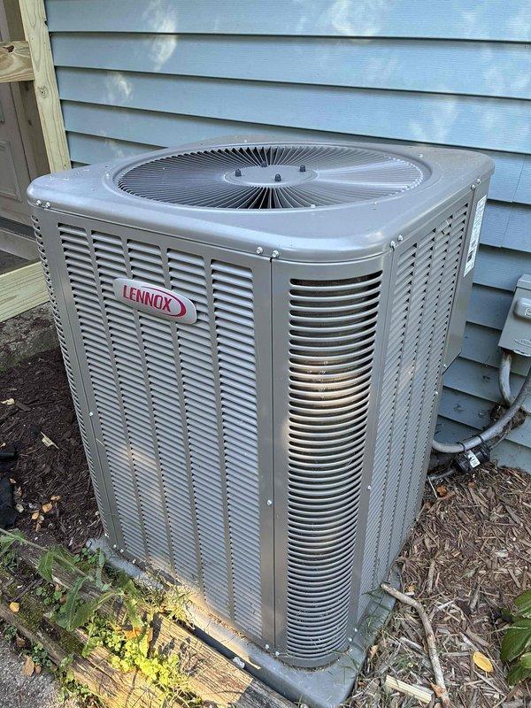 Completed comprehensive MVP cooling maintenance on Lennox outdoor condenser unit. Performed standard inspection of electrical components including capacitor, contactor, and wiring connections, verified all terminals secure and functioning properly. Unit exterior and coils inspected, system operating within normal parameters upon completion of maintenance service.