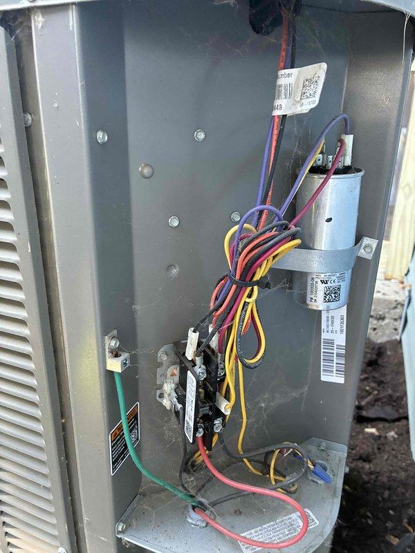 Completed comprehensive MVP cooling maintenance on Lennox outdoor condenser unit. Performed standard inspection of electrical components including capacitor, contactor, and wiring connections, verified all terminals secure and functioning properly. Unit exterior and coils inspected, system operating within normal parameters upon completion of maintenance service.