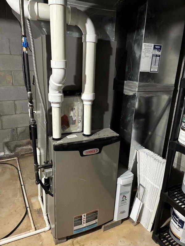 Completed scheduled MVP heating maintenance visit on Lennox furnace system. Performed comprehensive inspection of unit, verified proper operation of all components, and documented equipment condition with photographic records. Confirmed venting system integrity, checked electrical connections, and ensured furnace is operating within manufacturer specifications for continued reliable heating performance.