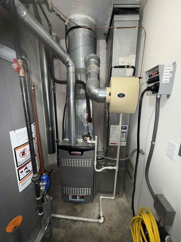 Completed preventative maintenance on an 8-year-old residential gas furnace system. Performed comprehensive inspection of heating equipment, including examination of furnace control board with DIP switch configurations, verification of electrical connections, and assessment of all mechanical components. Inspected ductwork connections, verified proper operation of safety controls, and confirmed system functionality. All equipment found to be operating within normal parameters. Unit maintained and ready for continued service through the heating season.