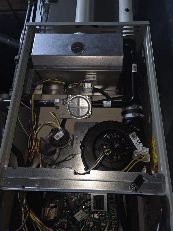 Completed comprehensive tune-up and safety inspection on 16-year-old gas furnace system. Performed thorough examination of control board, blower motor assemblies, and all electrical connections, verifying proper operation of all safety controls and components. All systems tested and confirmed operating within manufacturer specifications.