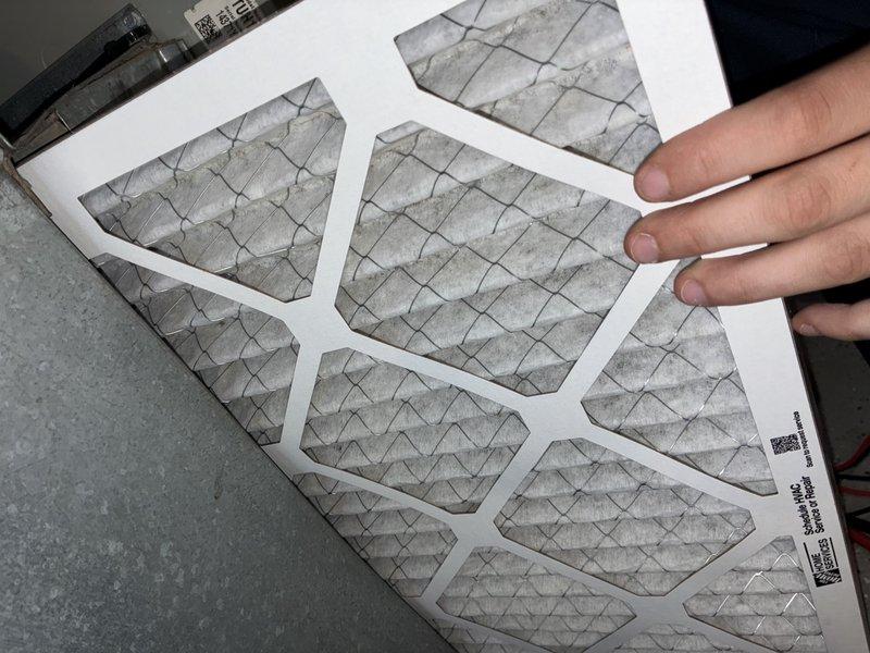 Performed furnace maintenance including removal and replacement of a heavily soiled air filter to restore proper airflow. Conducted combustion analysis with a Bacharach analyzer on natural gas, recording O2 at 7.1%, CO at 17 ppm, CO2 at 7.8%, and steady-state efficiency of 96.2%, confirming safe and efficient operation within normal parameters.
