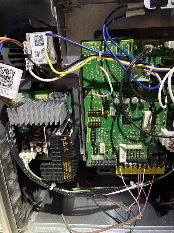 Performed annual heating maintenance on the furnace, including inspection of the control board and ECM drive circuitry, verification of wiring connections and terminal strip integrity, and examination of the power module and heat sink for proper operation. Checked the humidifier and cooling control relays and confirmed all components were secure and functioning within normal parameters. Inspected and utilized a bent probe tool to access and verify internal furnace components, ensuring the system is operating safely and efficiently.