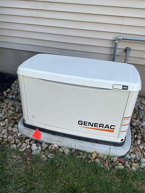 Performed scheduled maintenance on a 2-year-old Generac Guardian 18kW standby generator, including inspection of the enclosure, control panel, and engine compartment. The Evolution 2.0 controller was operational with the main breaker and indicator light normal, and the unit was found clean and in good condition with no rust, cracks, or damage, and was left ready for standby operation.