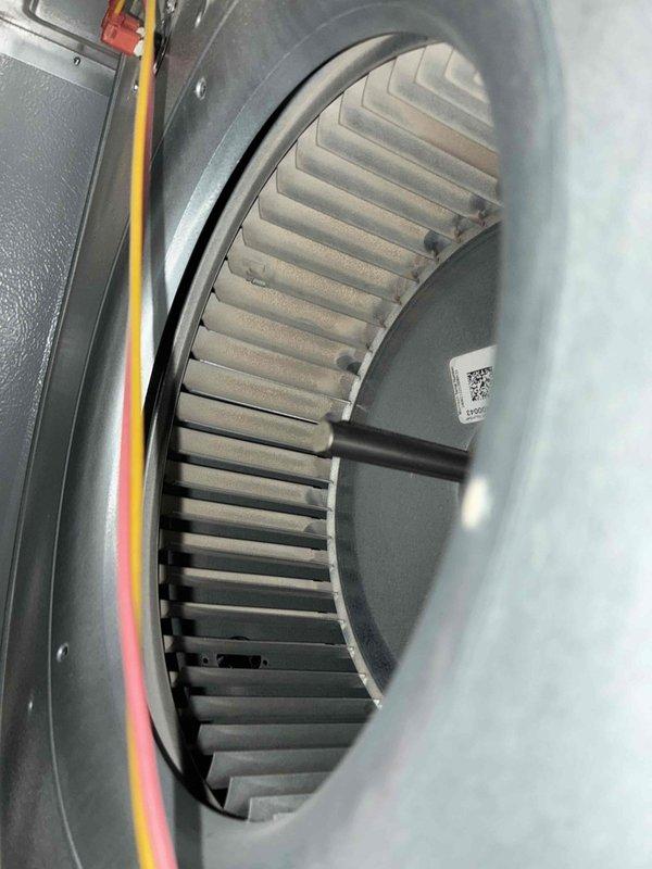 Performed annual heating maintenance, including removal and inspection of the flame sensor, which showed heavy oxidation and mineral buildup, and cleaned it to restore reliable flame proving. Inspected the blower assembly and found a light accumulation of dust and debris on the squirrel-cage wheel blades, which was addressed to maintain proper airflow. Verified system components and operation following service.