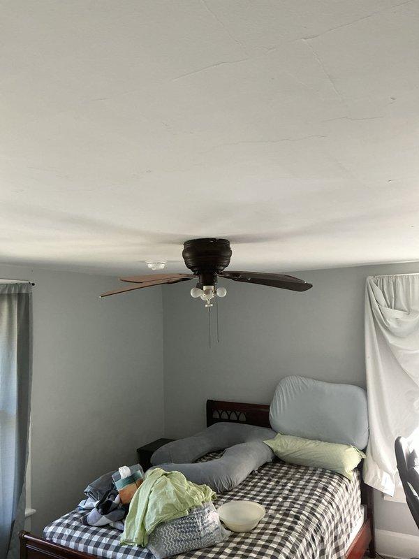 Conducted an on-site assessment for the installation of one light fixture, two receptacle outlets, and two ceiling fans. Evaluated existing ceiling-mounted fixtures, including a flush-mount dome light and a ceiling fan with light kit, and documented ceiling conditions, including surface cracking, to determine mounting and electrical requirements. Compiled scope-of-work details for quote preparation; no installation work was performed during this visit.