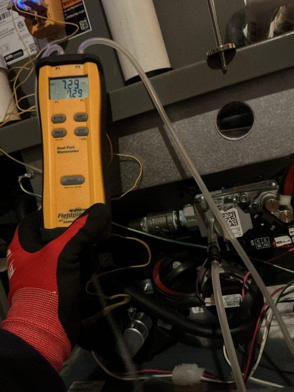 Performed annual heating maintenance on the furnace, including inspection of the control board, wiring harness connections, relay, and blower compartment for signs of damage or wear. Verified gas valve manifold pressure using a dual port manometer and confirmed proper operation within manufacturer specifications.