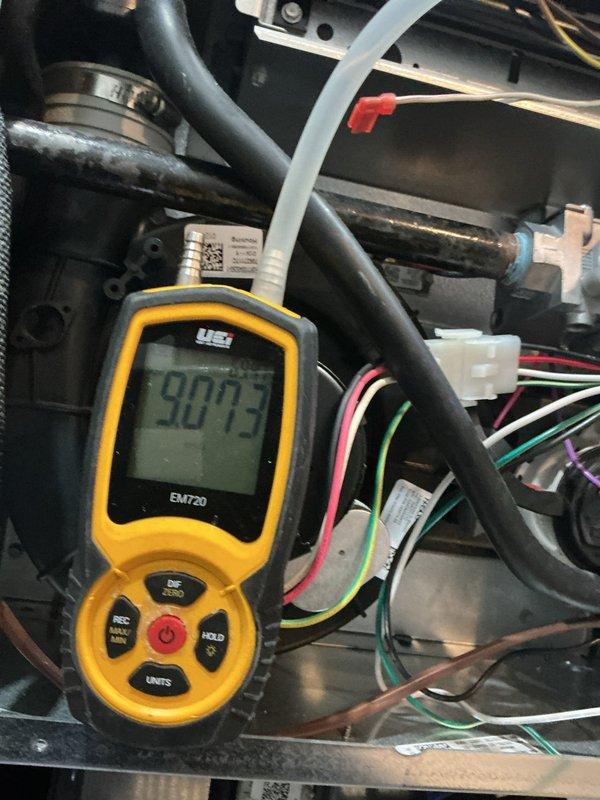 Performed MVP heating maintenance on a Lennox gas furnace, including inspection of the inducer motor, gas valve, wiring harness, and venting components. Verified gas valve manifold pressure and pressure readings using a digital manometer, and confirmed the unit was free of visible damage, rust, or frost, with all connections secure and the furnace operating within normal parameters.