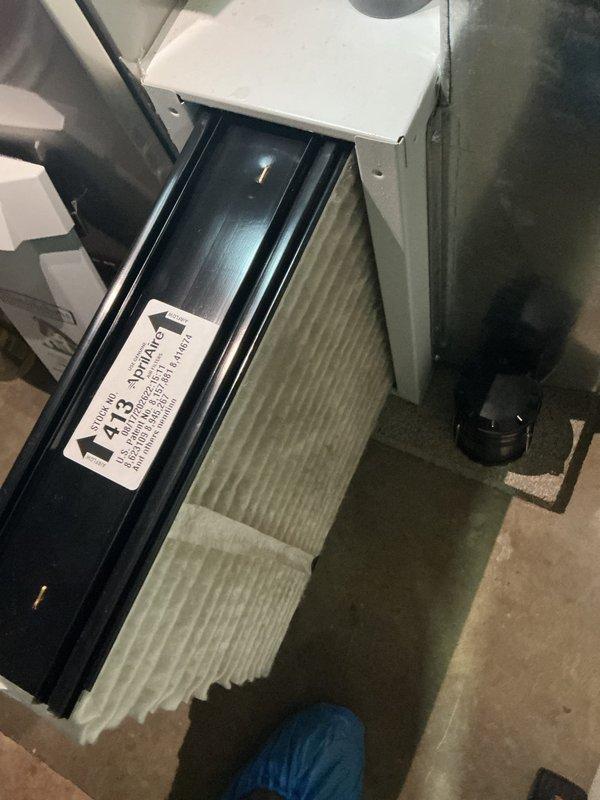 Performed scheduled heating maintenance on a 2-year-old furnace, including inspection of the AprilAire 413 pleated media air filter, which was found mostly clean and intact with no visible damage. Inspected the furnace control compartment, including the control board, power module, and wiring harness, and found all connections secure with no signs of burn marks, rust, or damage. Equipment is operating normally.
