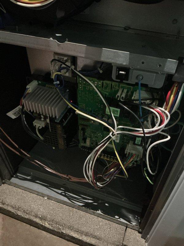 Performed scheduled heating maintenance on a 2-year-old furnace, including inspection of the AprilAire 413 pleated media air filter, which was found mostly clean and intact with no visible damage. Inspected the furnace control compartment, including the control board, power module, and wiring harness, and found all connections secure with no signs of burn marks, rust, or damage. Equipment is operating normally.