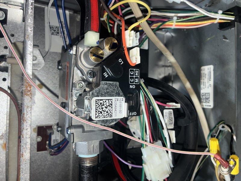 Performed annual maintenance on a 2-year-old natural gas furnace, including inspection of the gas valve assembly, wiring connections, and cabinet interior, and noted light dust and lint accumulation and minor surface rust on the cabinet. Conducted combustion analysis, which showed stable, safe operation with CO at 26 ppm, CO2 at 7.5%, stack temperature of 105°F, and combustion efficiency of 95.2%.
