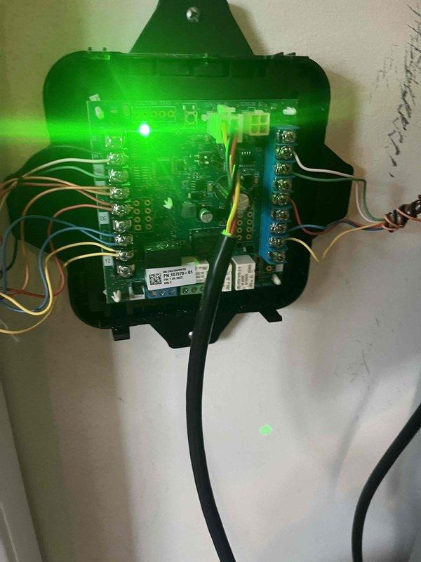 Responded to call back regarding furnace fan continuously running since previous service visit. Inspected control board with green LED illuminated, examined wiring connections at terminals, and verified proper operation of fan circuit. Issue resolved by correcting relay logic on the electronic control board that was causing the fan to remain engaged.