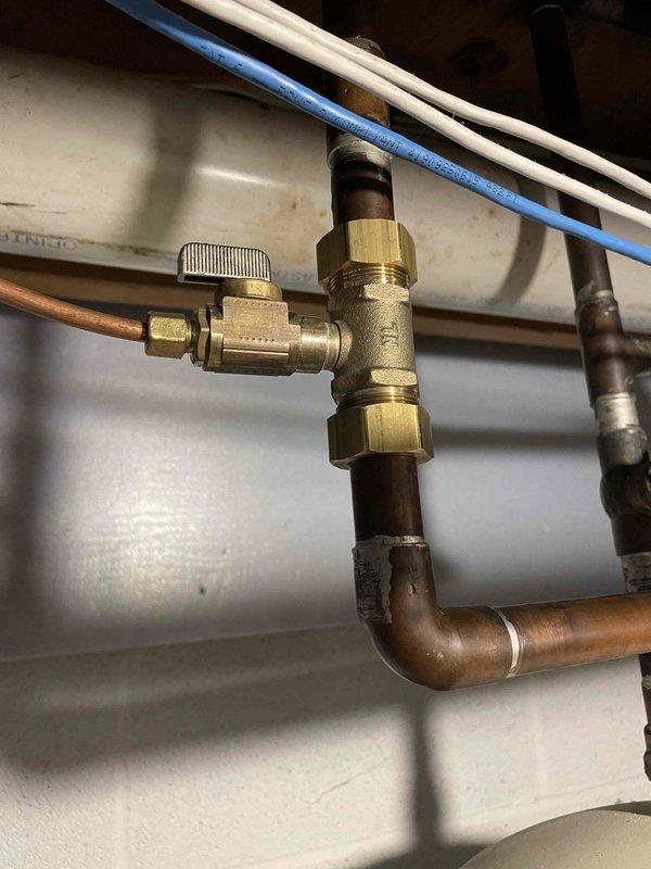 Successfully installed Aprilaire 720 Humidifier as part of the previously sold repair by Matt. Completed plumbing installation with proper brass valve assembly and copper pipe connections, and wired the electronic control board with all necessary connections to ensure proper system functionality.