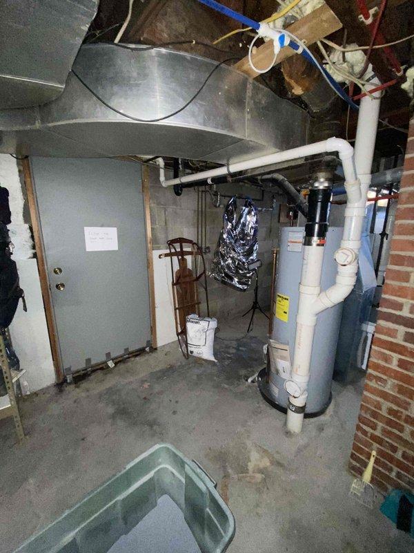 Responded to a service call regarding furnace operational issues where unit was turning on but not producing heat before cycling off. Visual inspection of mechanical room revealed furnace system with connected ductwork in basement utility area. Diagnostic evaluation completed and replacement estimate provided to customer (Nancy Lagucki). Offered buyback option for additional diagnostic work as needed.