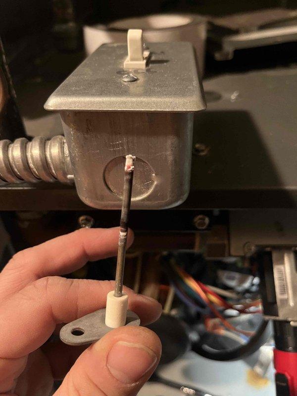 Responded to no-heat call on 5-year-old furnace that was set to 75°F but reading 71°F and dropping. Inspection revealed faulty flame sensor causing intermittent operation. Removed, cleaned, and reinstalled flame sensor, then tested system functionality through complete heating cycle. Unit is now operating properly with consistent flame recognition.