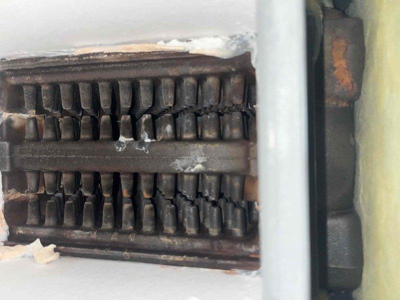 Performed scheduled heating maintenance service on club member's system. Conducted pressure testing on water lines with gauge, showing normal operating pressure. Inspected heat exchanger which displayed signs of aging with notable surface corrosion on the fins, but remains functional. System is operational with recommended continued monitoring of the heat exchanger condition.
