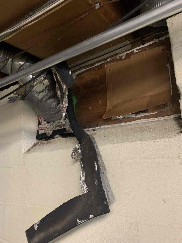 Investigated complaint of cold air from one vent using borescope inspection camera to examine ductwork interior. Found damaged flexible ducting with compromised insulation and structural integrity where it connects to the wall. Presented customer with estimate (previously prepared by Sam) for repair/replacement of the affected ductwork section.