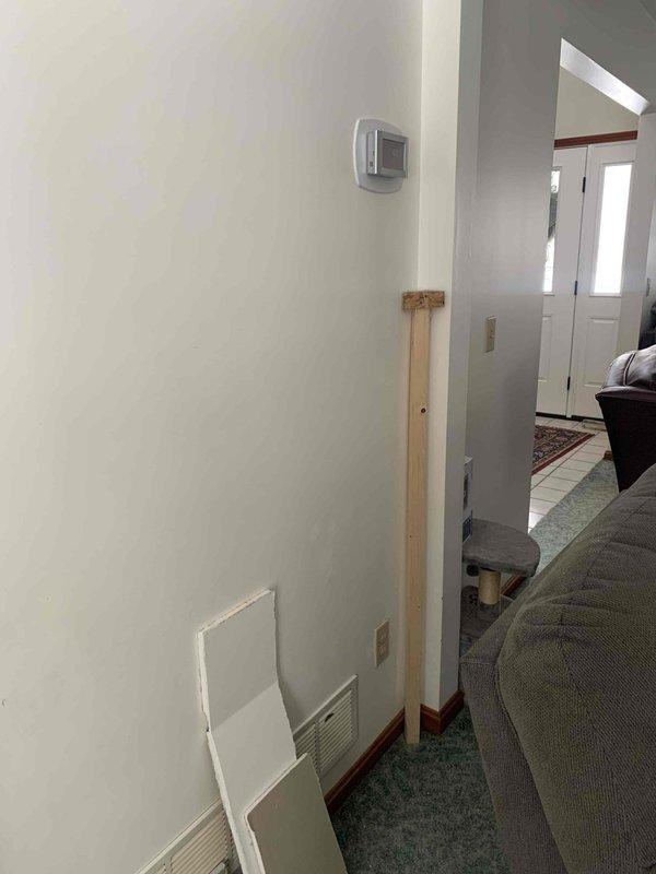 Responded to service call for furnace system with short cycling issue. Inspected thermostat wiring connections at terminal strip and verified proper operation. System is maintaining temperature despite frequent cycling. Confirmed air handler drawing 65 watts during operation.